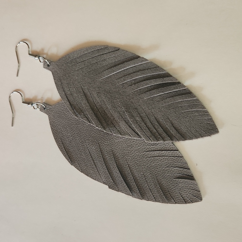 Handmade Large Gray Suede Fringe Earrings